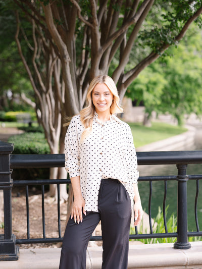 Kathryn Classic Button-Up, Ivory Polka-Dot