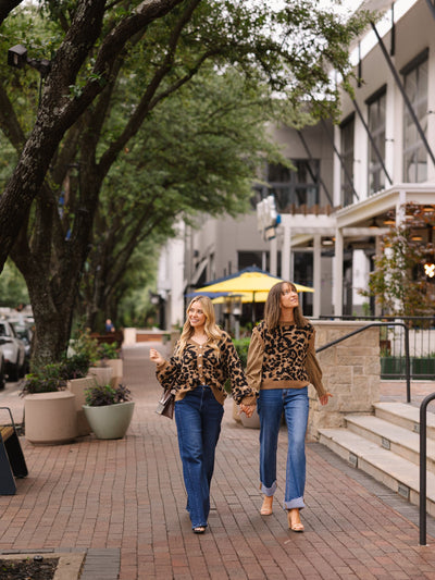 Leopard Sweater Vest with Tan Sleeves