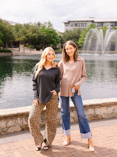 Waffle Knit Top, Brown