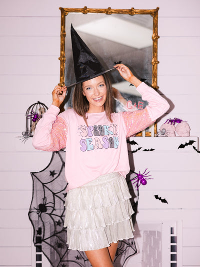Spooky Season Sequins Sweatshirt, Pink