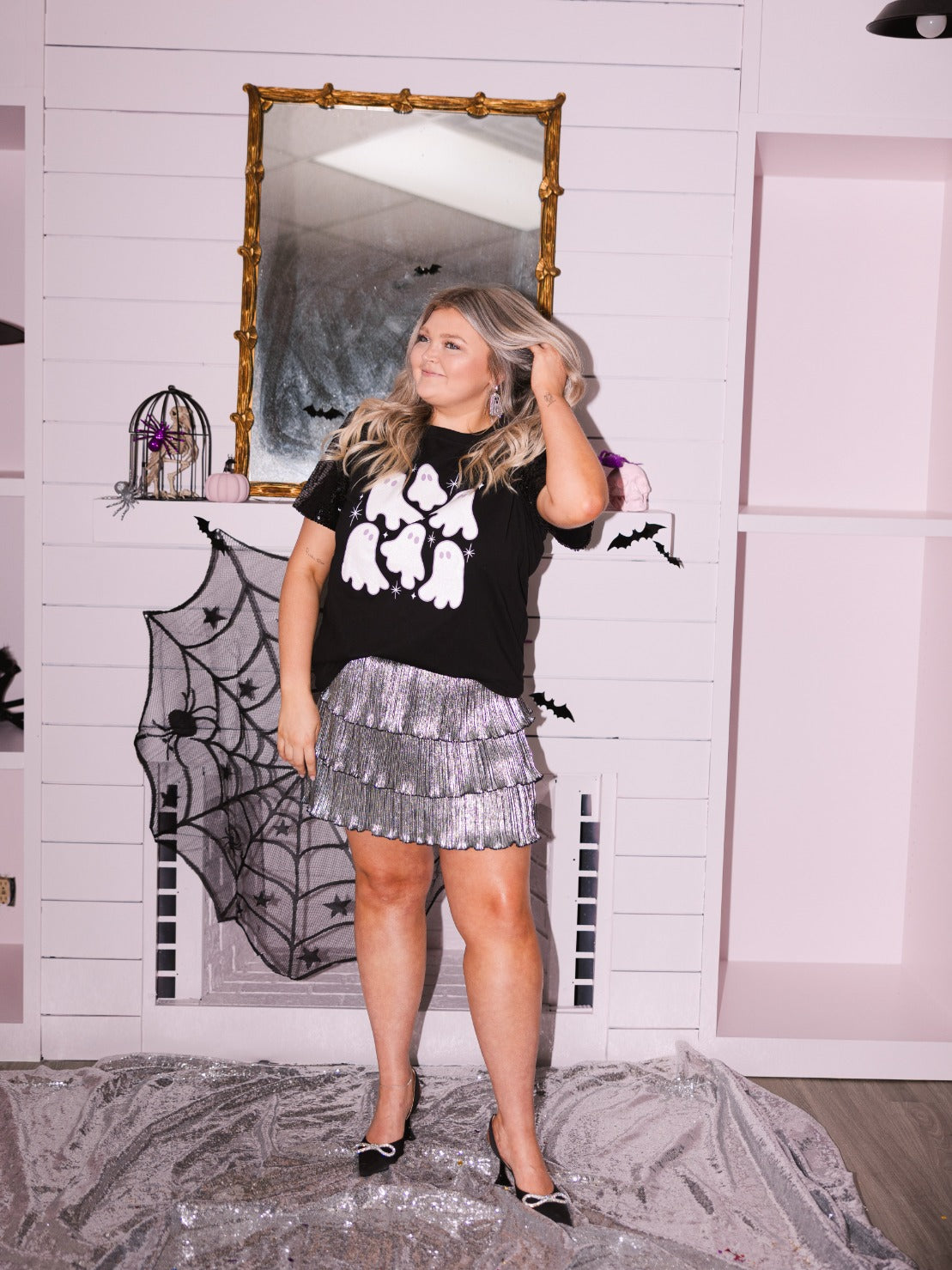 Spooky Ghost on Princess Top, Black