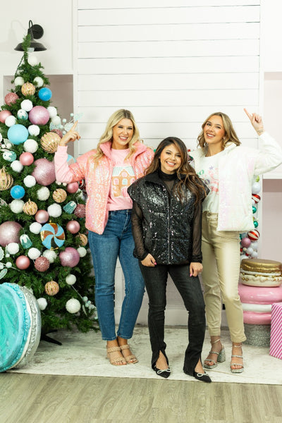 Sequin Puffer Vest, Pink
