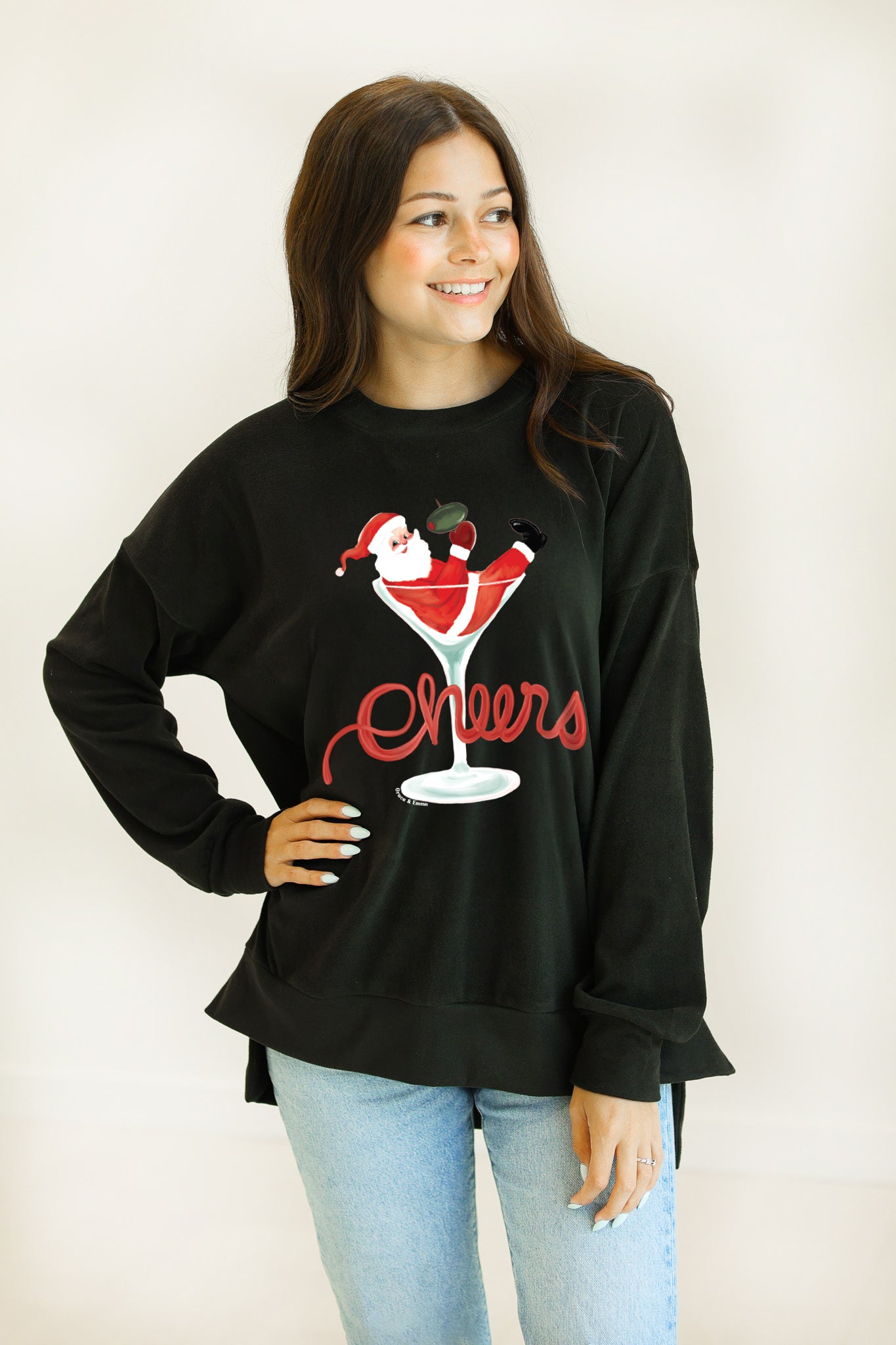 Cheers Santa on Micro Fleece Crewneck, Black