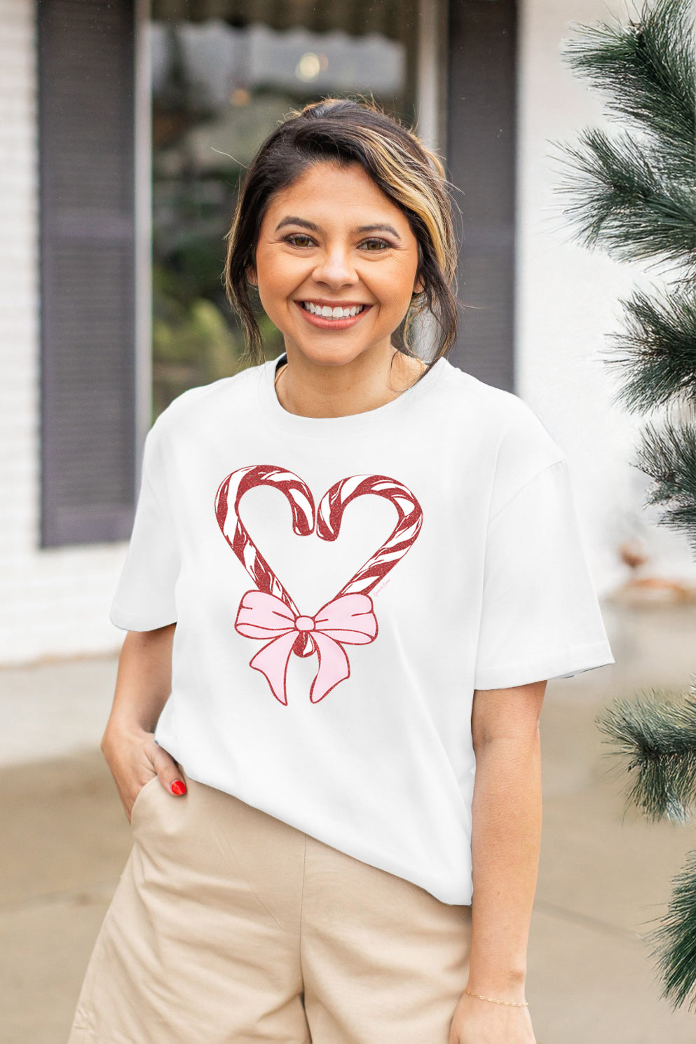 Heart Candy Canes on White Tee