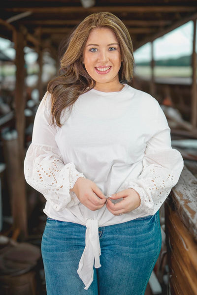 Treat Yourself Top with Front Tie, White