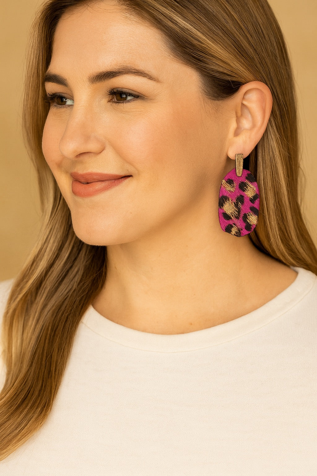 Should've Been Better Oval Leopard Earrings, Fuchsia