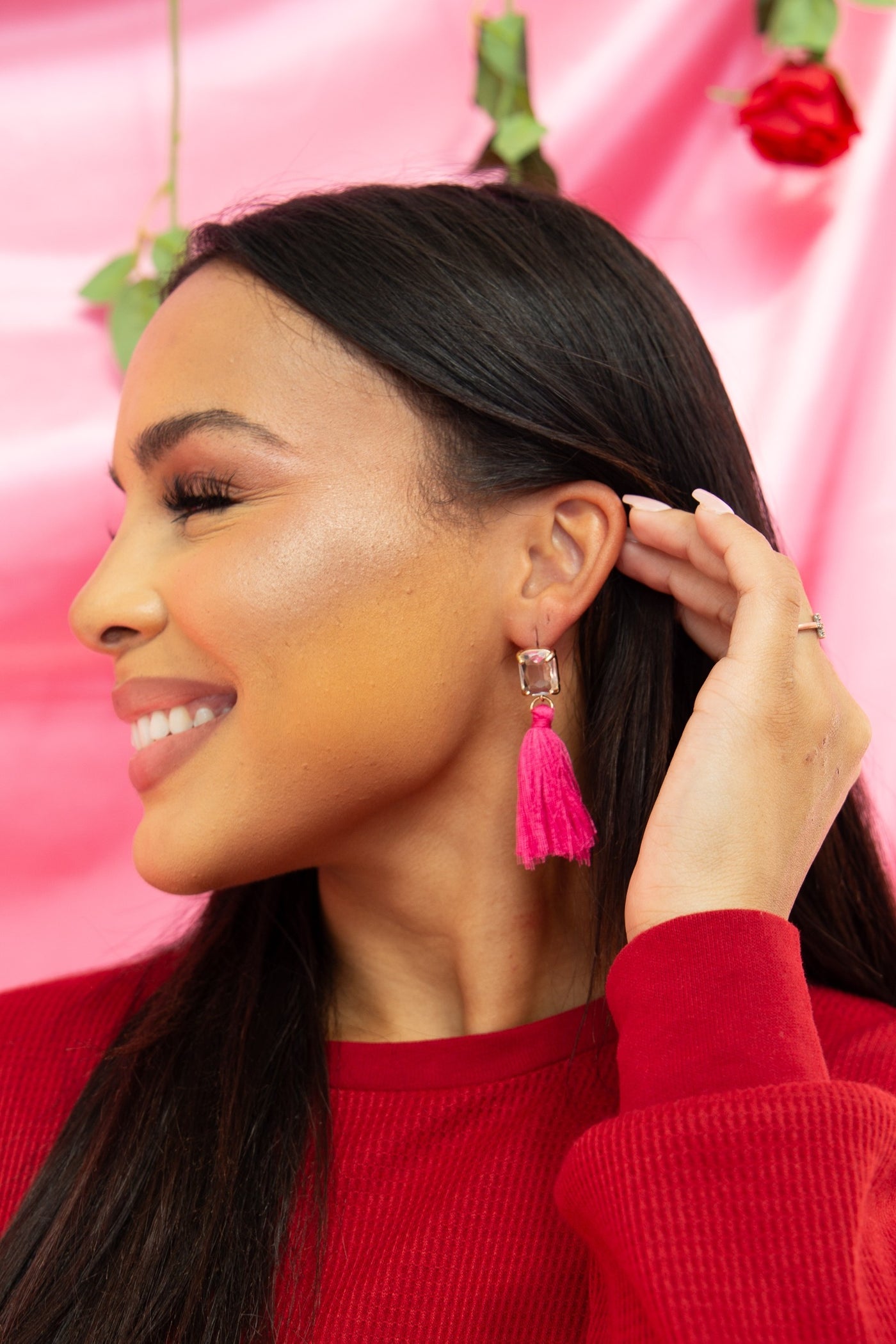Love Notes Fuchsia Tassel Stud Earrings