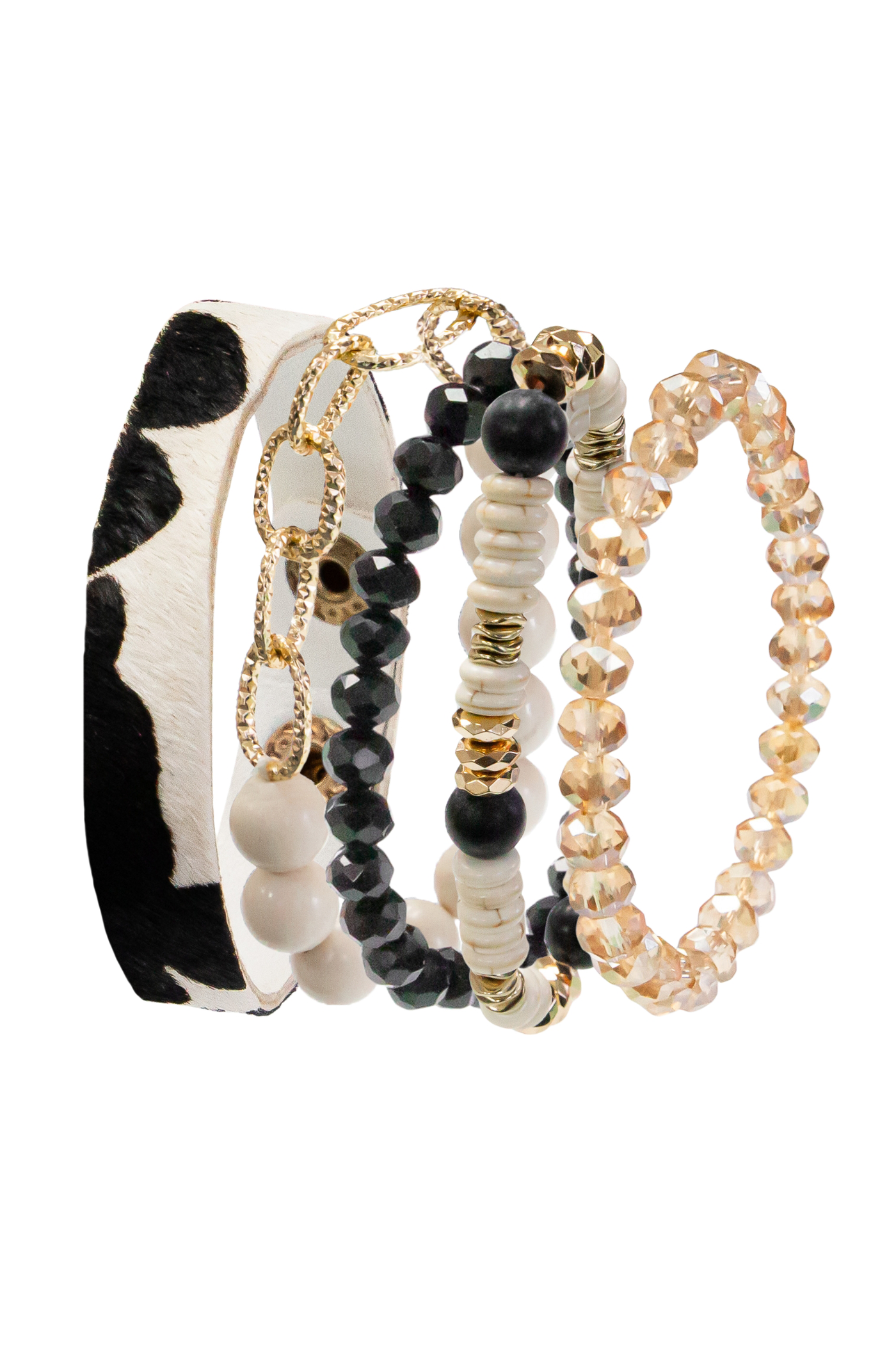 Enchanted Nights: Black and Gold Elegance in a Cowhide Bracelet