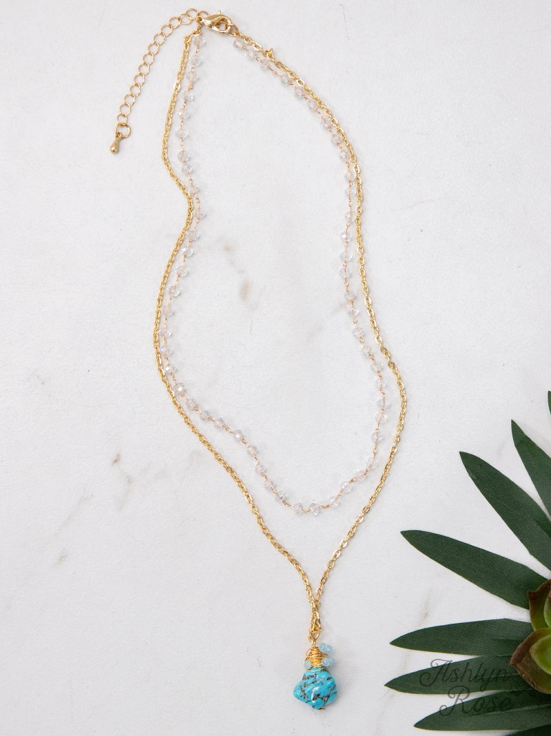 Layer Like This Dainty AB & Gold Necklace with Turquoise Stone
