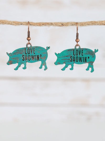 Love Showin' Turquoise and Copper Pig Earrings