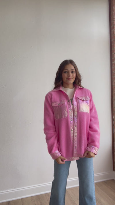 Hey Darling Bubble Gum Pink Button Up Sherpa