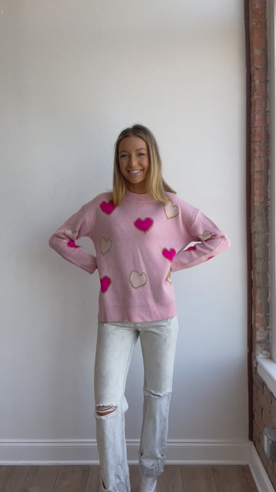 Love Is In The Air Pink Heart Sweater