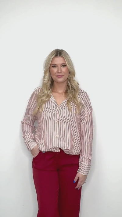 Kathryn Classic Button-Up, Red Stripes