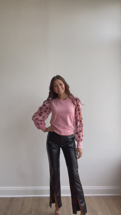 The Leopard Dream Pink Balloon Sleeve Top