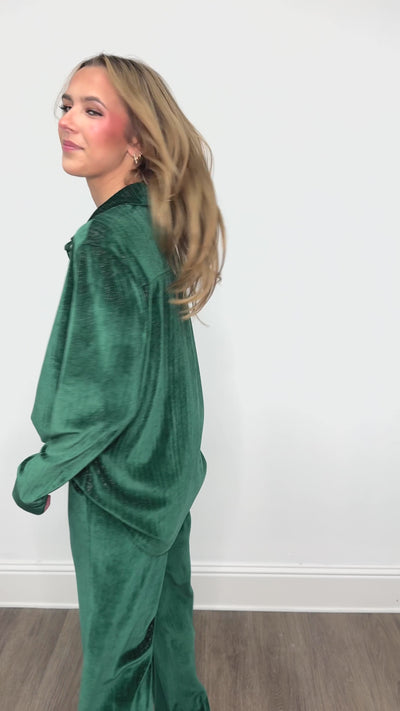 Velvet Button-Up Top, Green