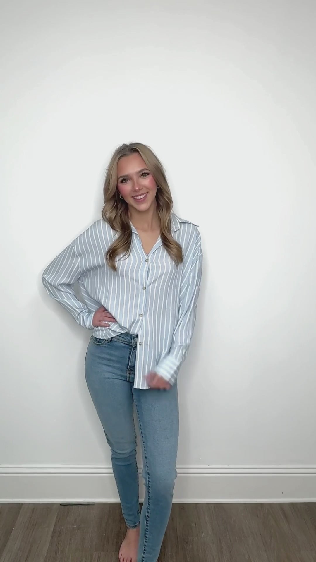 Kathryn Classic Button-Up, Blue Stripes