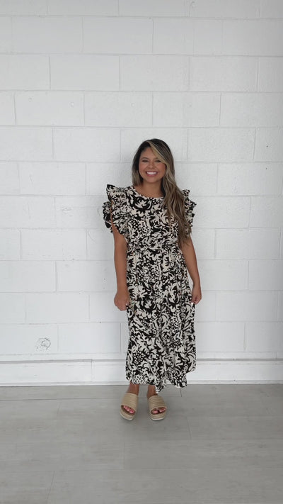 Beige and Black Abstract Dress