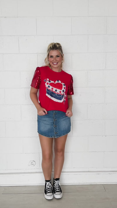HBD American on Princess Top, Red