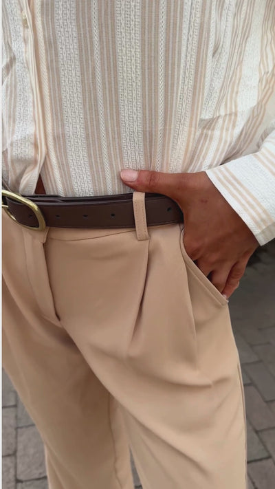 Pleat-Front Trousers, Tan