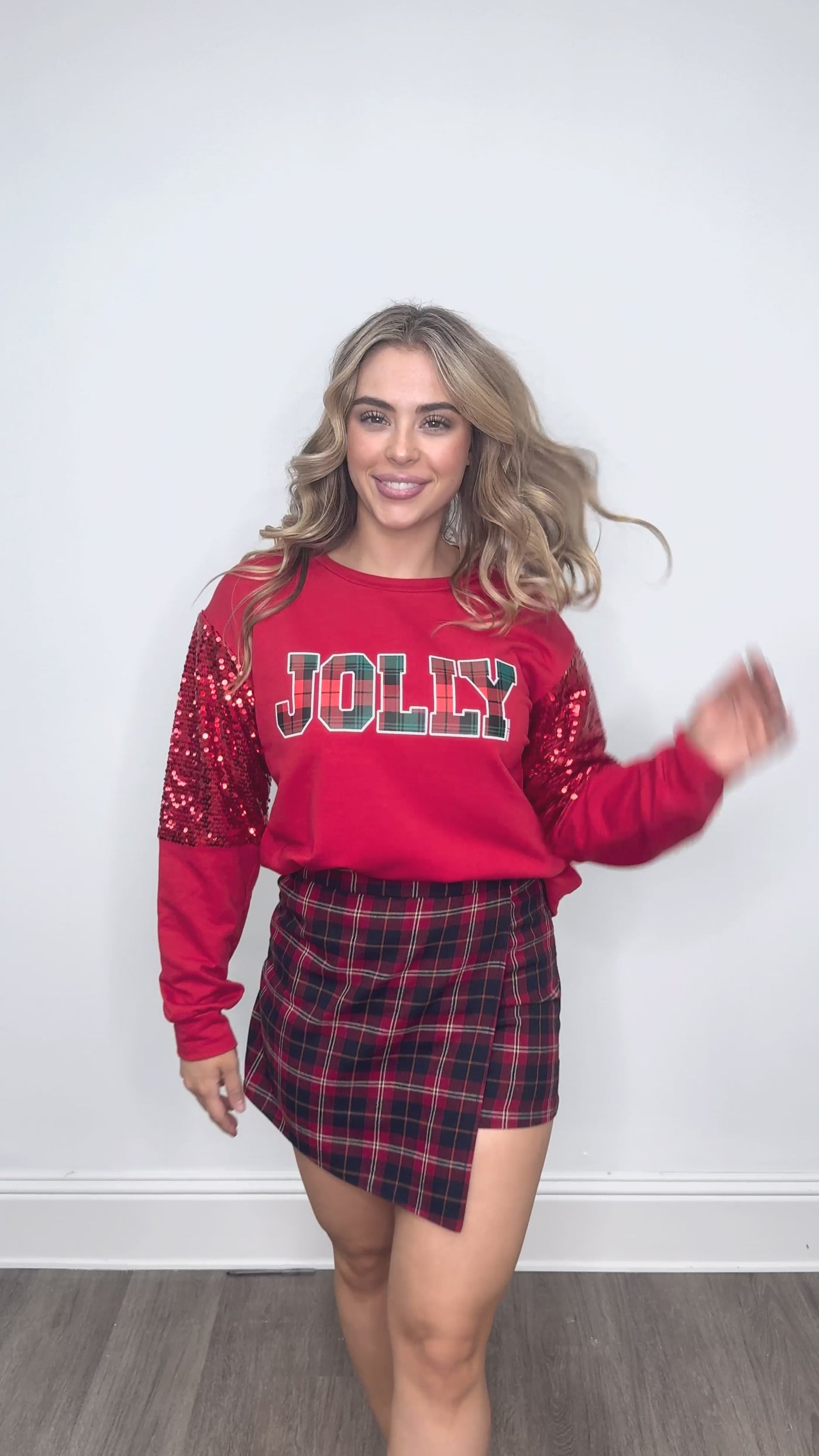 Jolly on Light Weight Sequins Crewneck, Red