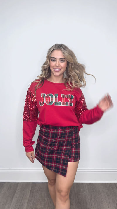 Jolly on Light Weight Sequins Crewneck, Red