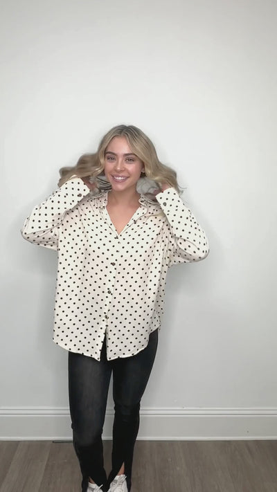 Kathryn Classic Button-Up, Ivory Polka-Dot