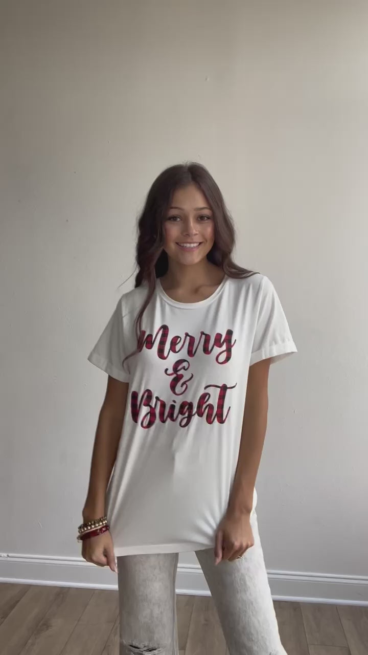 Merry & Bright on Vanilla Bean-White Cuff Tee