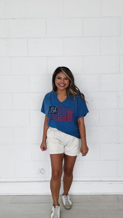 USA Flag Glitter Stars Top