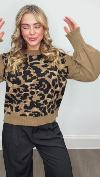Leopard Sweater Vest with Tan Sleeves