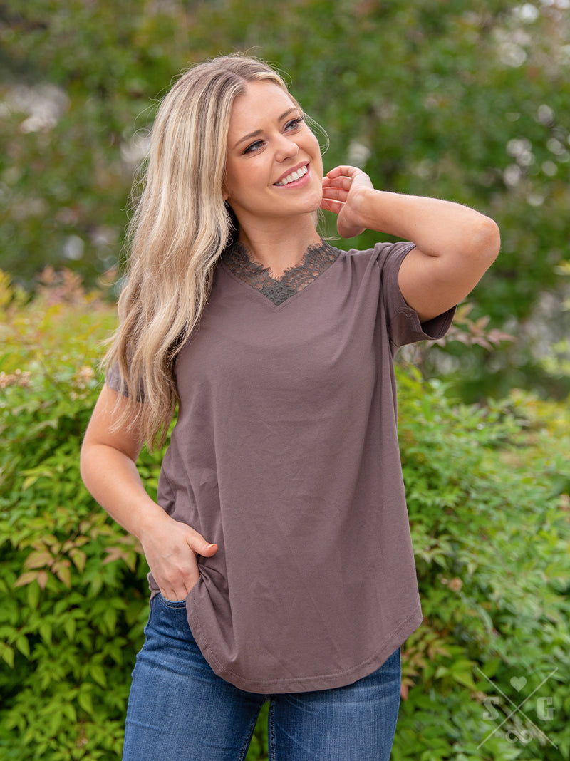 Lacey's V-Neck Tee, Grey