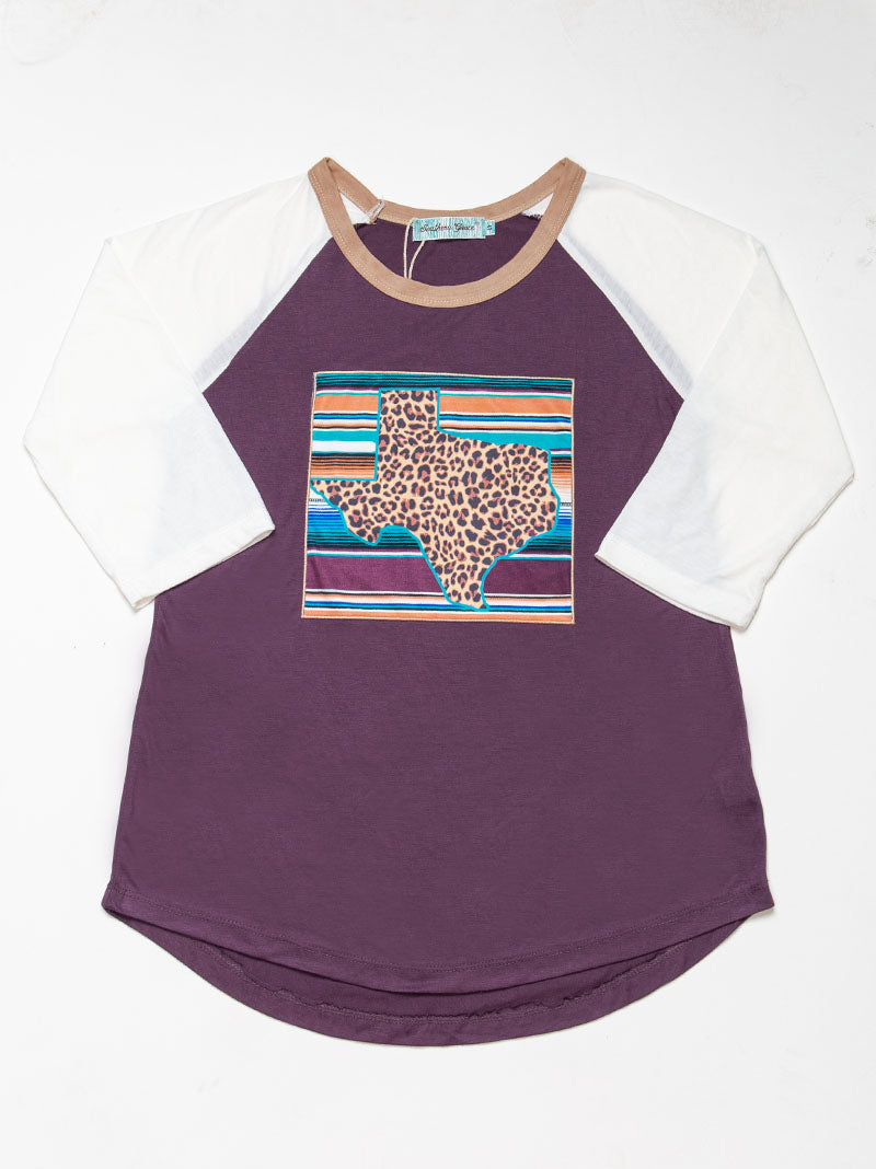 Girls' Sunset Serape with Leopard Texas Patch on Tri-Color Raglan