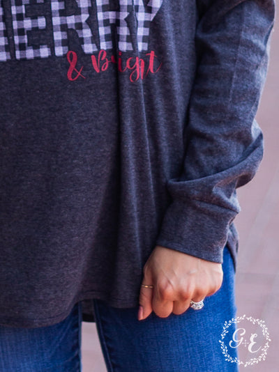 Merry Merry Merry & Bright Round Neck Long Sleeve with Knit Wrist