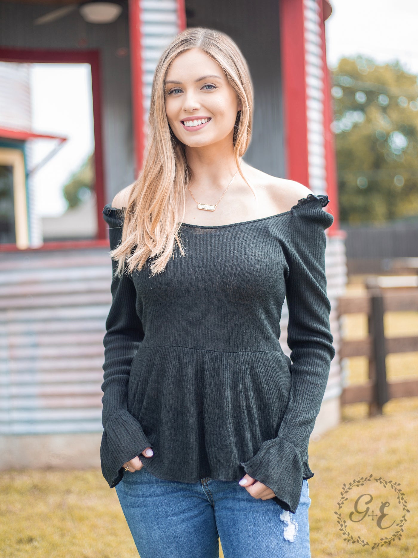 How 'Bout Those Ruffles Long Sleeve With Neck Line Ruffles, Black
