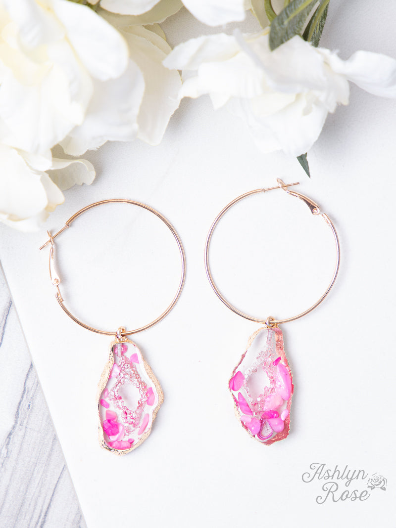 Special Collection Geode Hoop Earrings, Pink