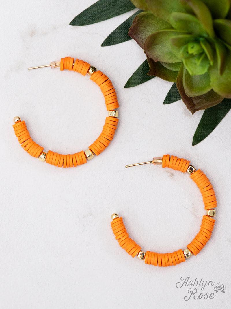 All Summer Long Beaded Hoop Earrings, Orange