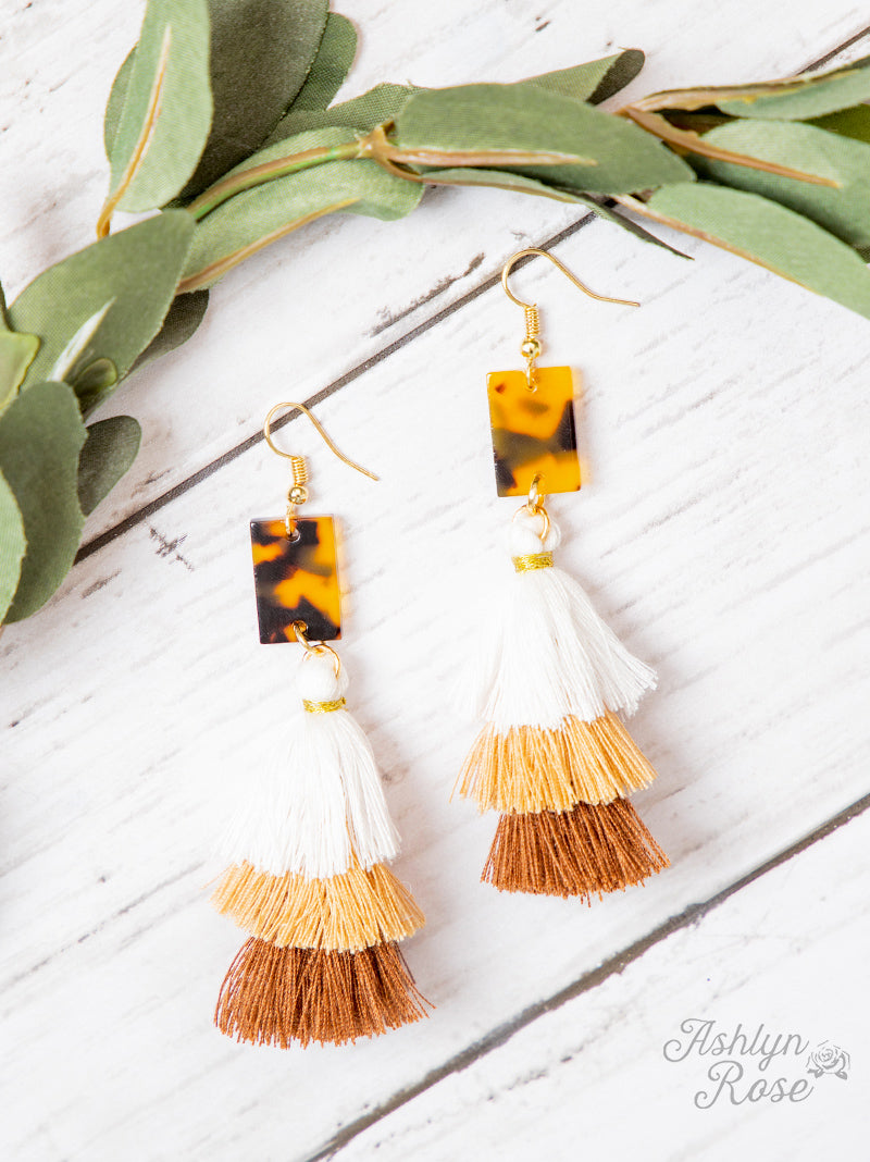 Beyond Precision Tassel Earrings with Leopard Marble. Light Brown