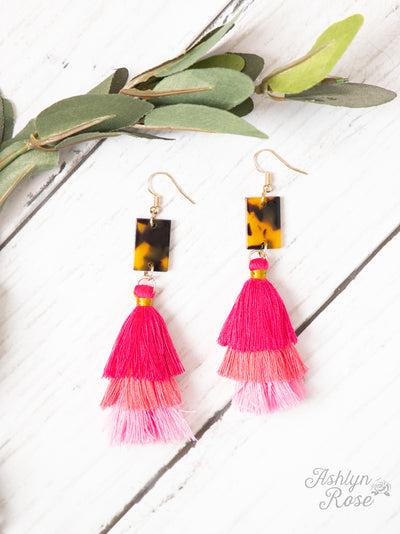 Beyond Precision Tassel Earrings with Leopard Marble. Fuschia