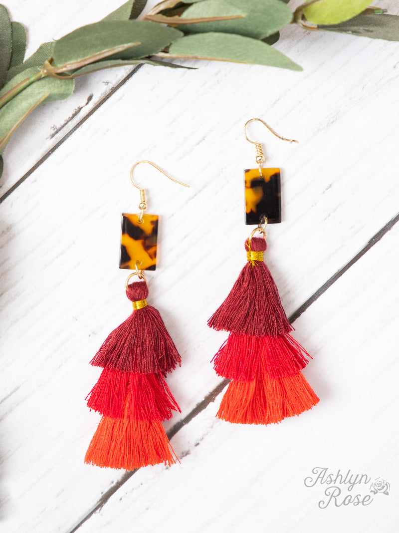 Beyond Precision Tassel Earrings with Leopard Marble. Red