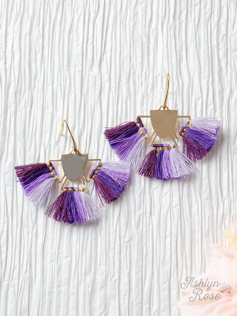 Free Spirit Tassel Earrings, Purple
