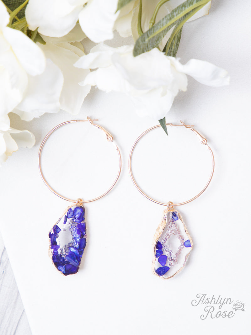 Special Collection Geode Hoop Earrings, Royal Blue