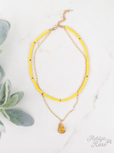 Long Beaded Layered Necklace, Sunny Yellow