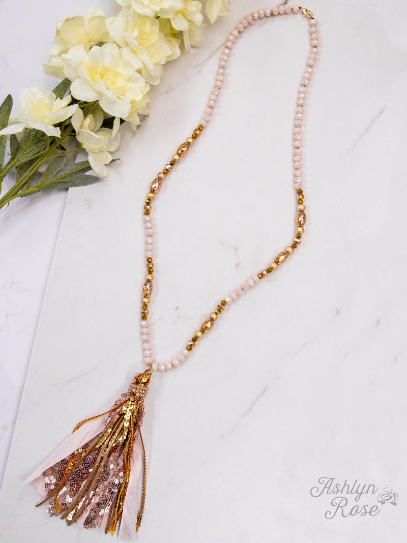 The Perfect Beaded Tassel Necklace, Rose Gold