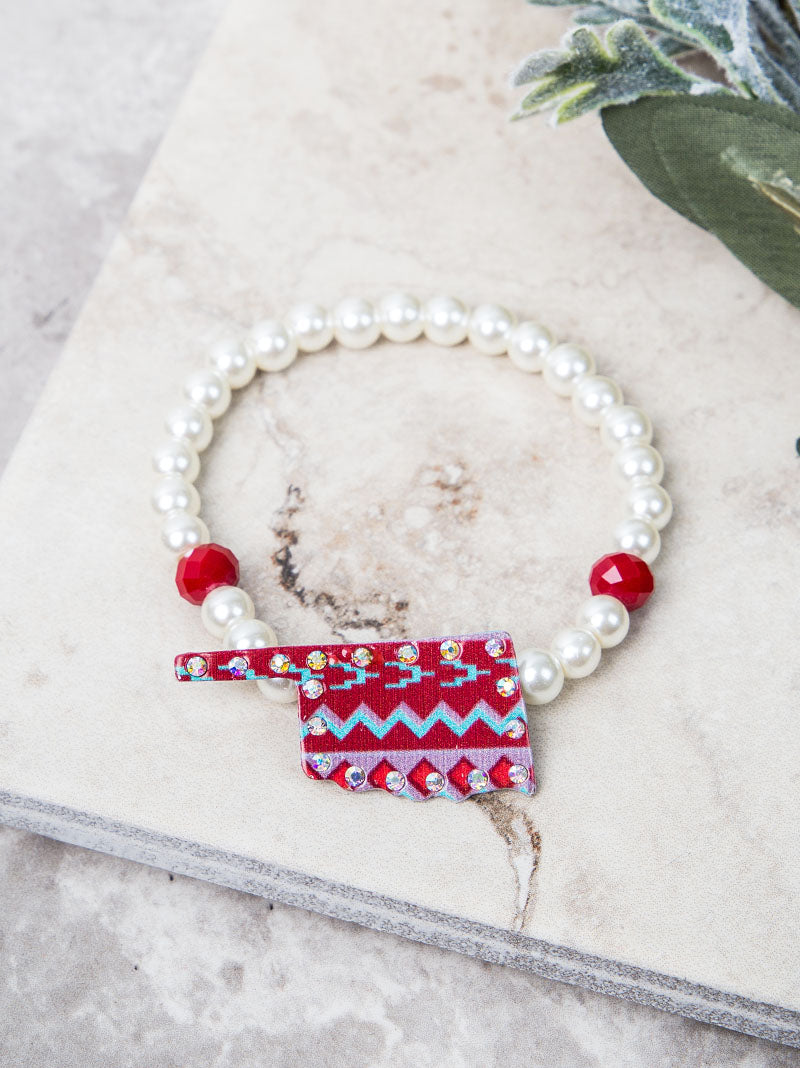 Red Aztec Print Oklahoma Bracelet with AB Crystals