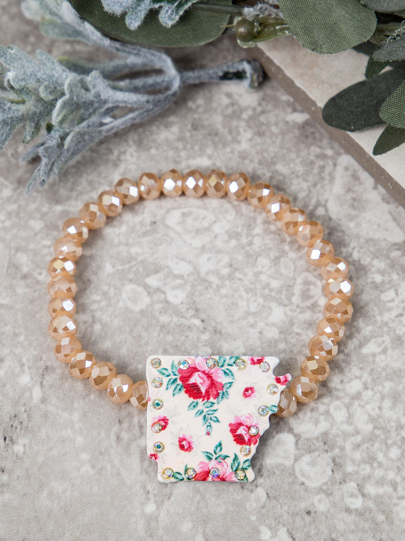 Beige Floral Arkansas Bracelet with AB Crystals