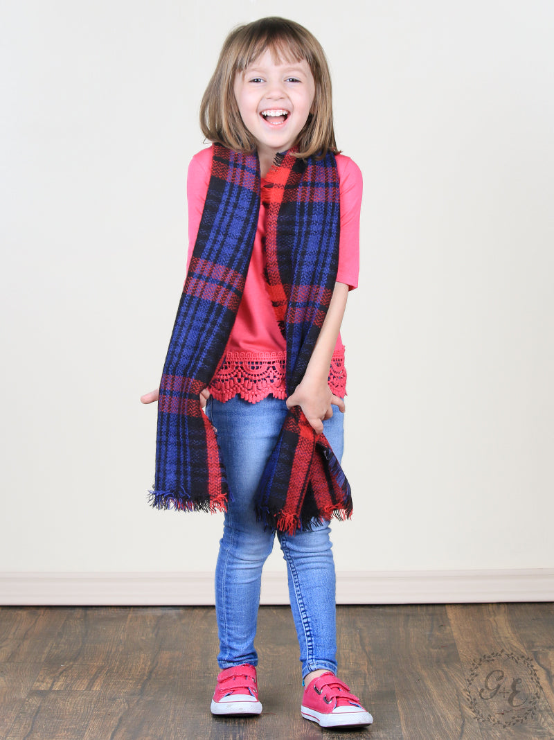 Girls' Preppy in Plaid Long Rectangle Scarf