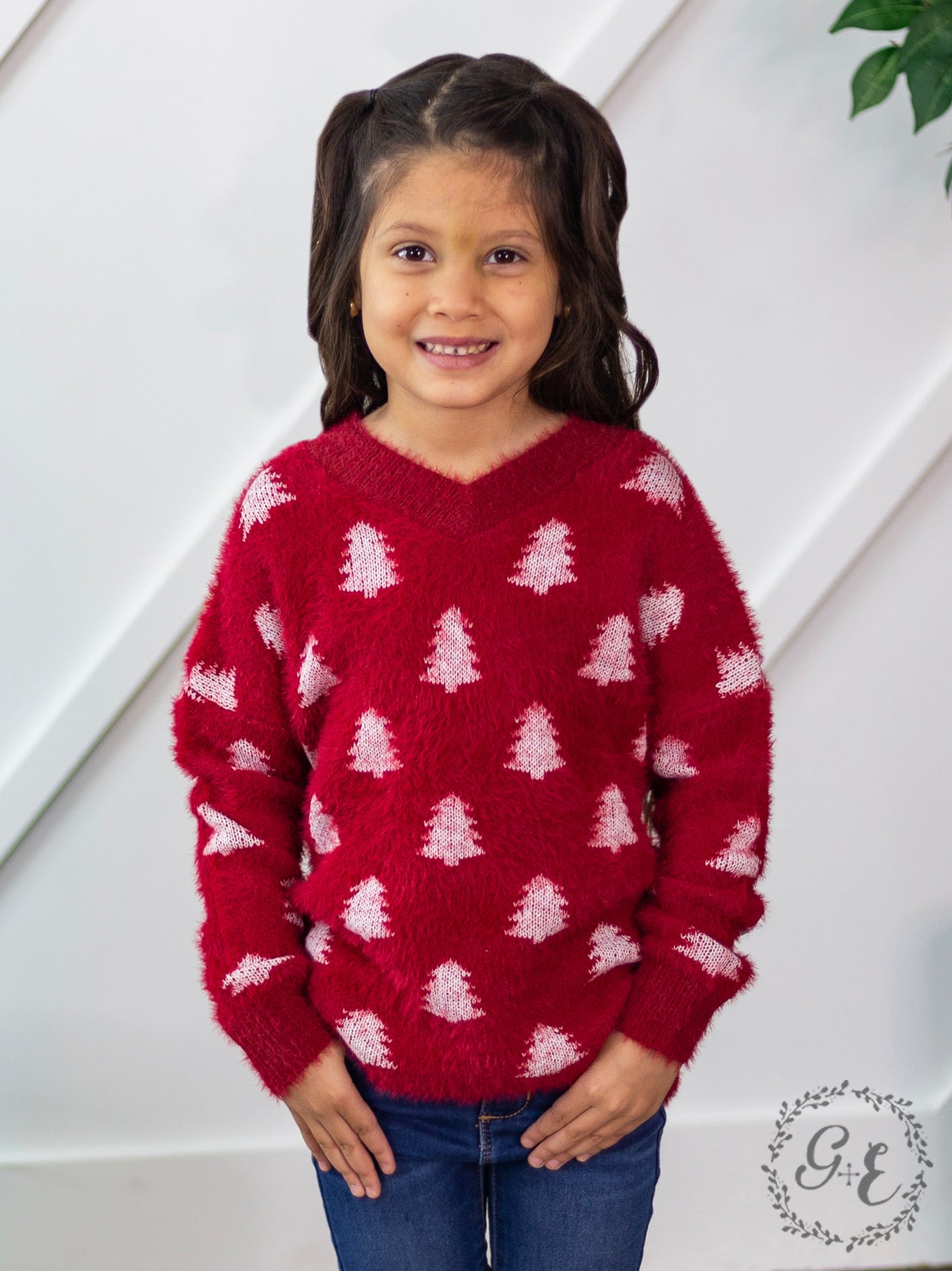 Girls This Christmas It's You Mohair Long Sleeve Sweater with Christmas Trees