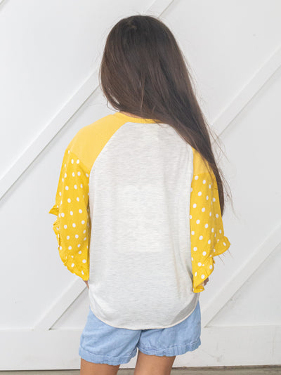 Girls' Harper's Hoot 3/4 Sleeve Yellow and Grey Top