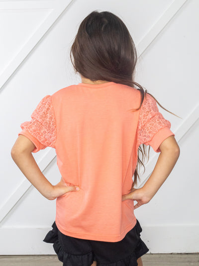 Girls Just Like Mama Lace Sleeve Top in Peach