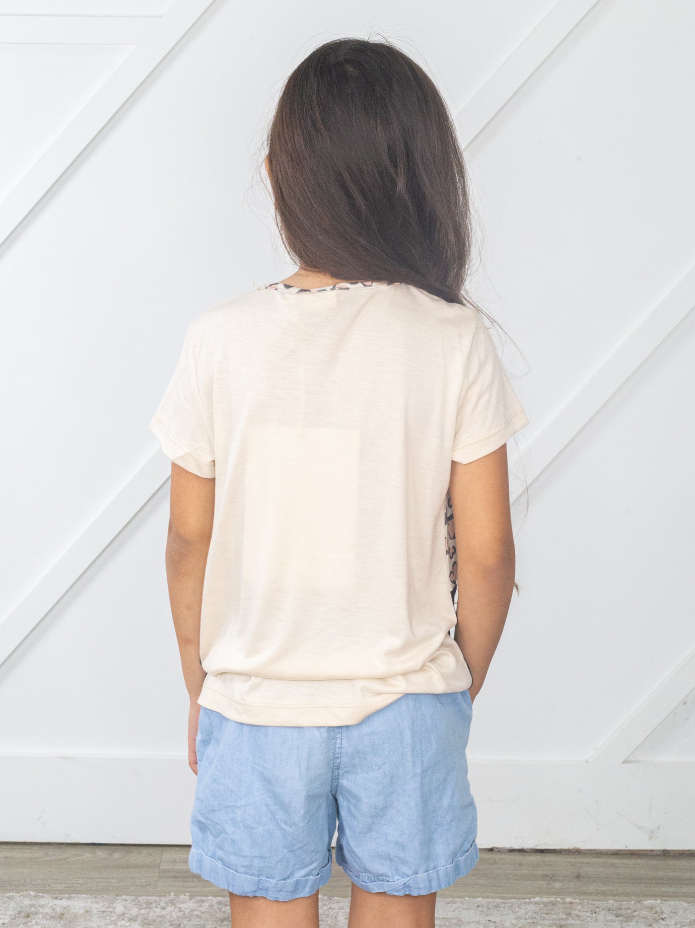 Girls' I Heart You Panel Tee Taupe and Leopard