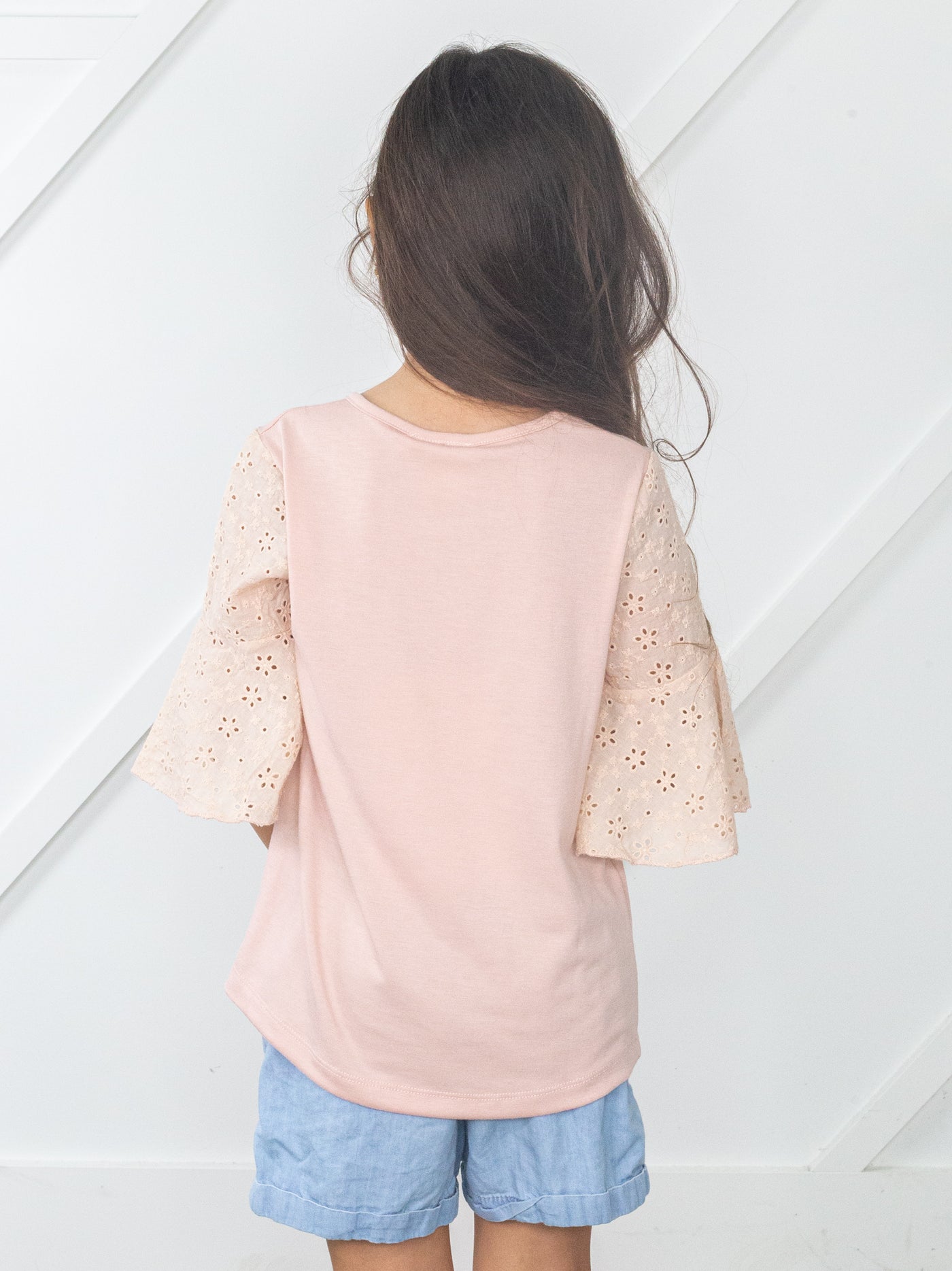 Girls Mauvelous Lace Bell Sleeve Top in Mauve